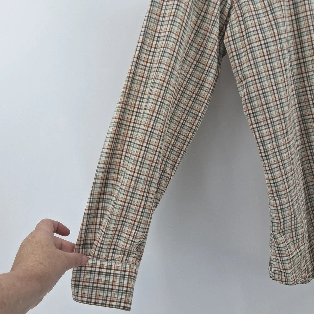 Banana Republic Mens M‎ Slim Fit Soft Wash Plaid Button Down Shirt Brown Green